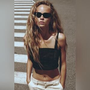 Zara Black TECHNICAL CROP TOP Size Small